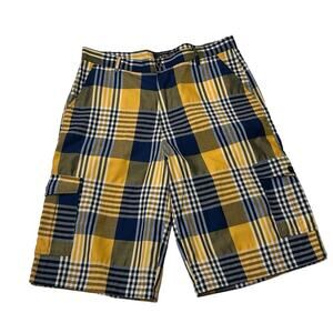 Red Ape MCMXXXIII Men’s Plaid Navy/Yellow Cargo Shorts Sz 36